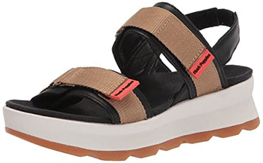 Hush Puppies Women's Andi Slingback Wedge Sandal, Black Leather/Tan Textile, 11 im Sale
